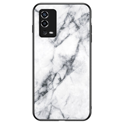 Marble Pattern Shockproof TPU Frame Tempered Glass Back Cover for Oppo A55 4G