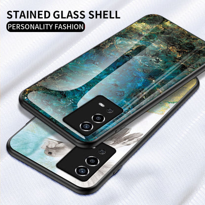 Marble Pattern Shockproof TPU Frame Tempered Glass Back Cover for Oppo A55 4G