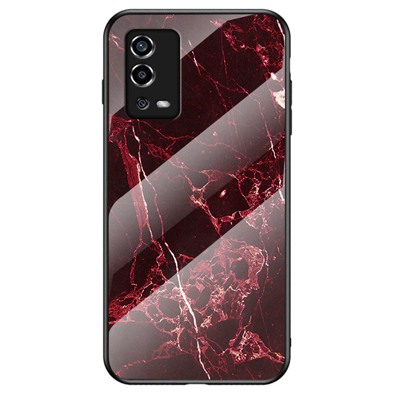 Marble Pattern Shockproof TPU Frame Tempered Glass Back Cover for Oppo A55 4G