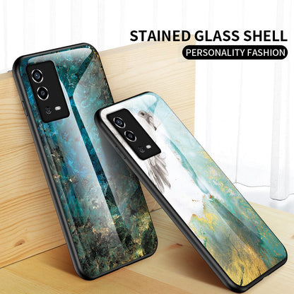 Marble Pattern Shockproof TPU Frame Tempered Glass Back Cover for Oppo A55 4G