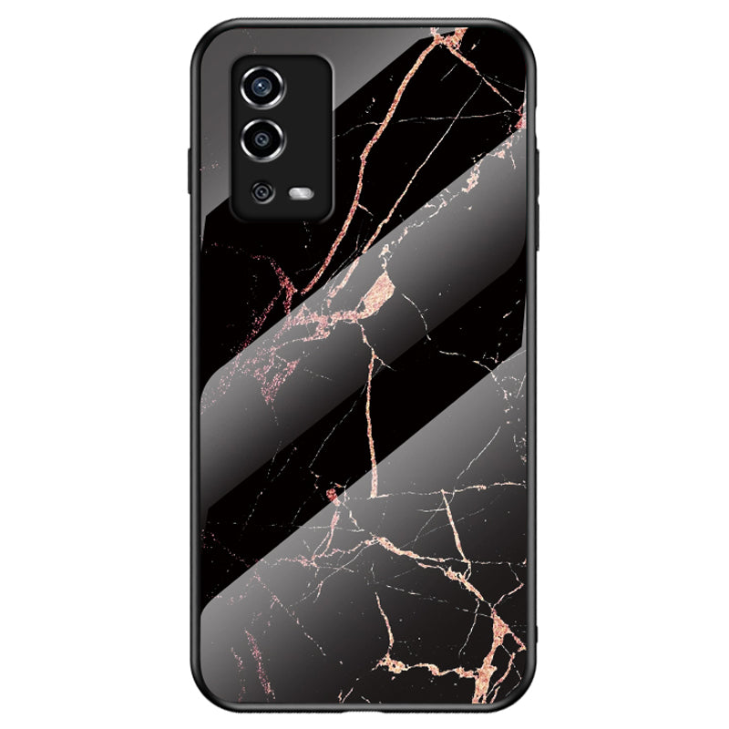 Marble Pattern Shockproof TPU Frame Tempered Glass Back Cover for Oppo A55 4G