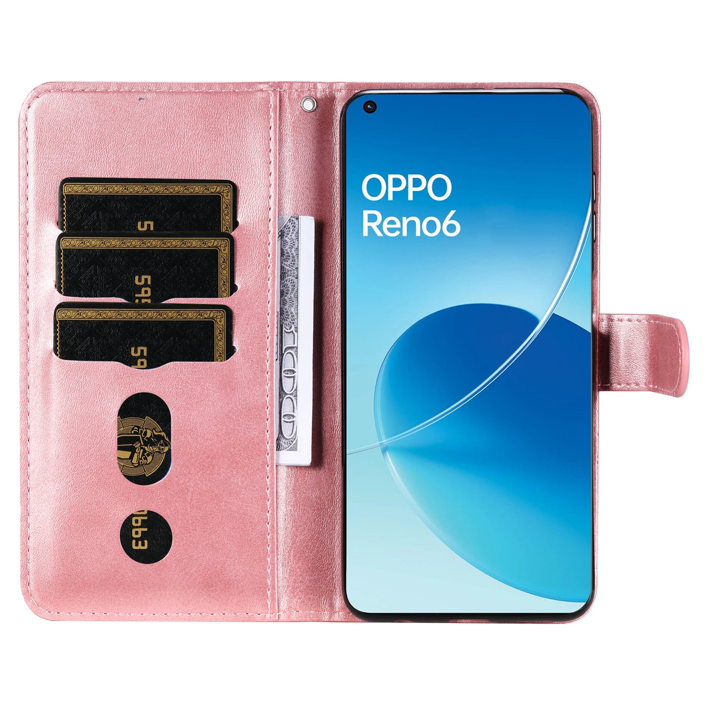 PU Leather Phone Case Zipper Pocket Design Wallet Stand Anti-Collision Phone Case for Oppo Reno6 4G