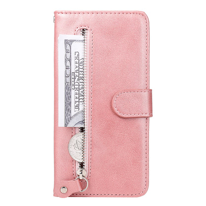 PU Leather Phone Case Zipper Pocket Design Wallet Stand Anti-Collision Phone Case for Oppo Reno6 4G