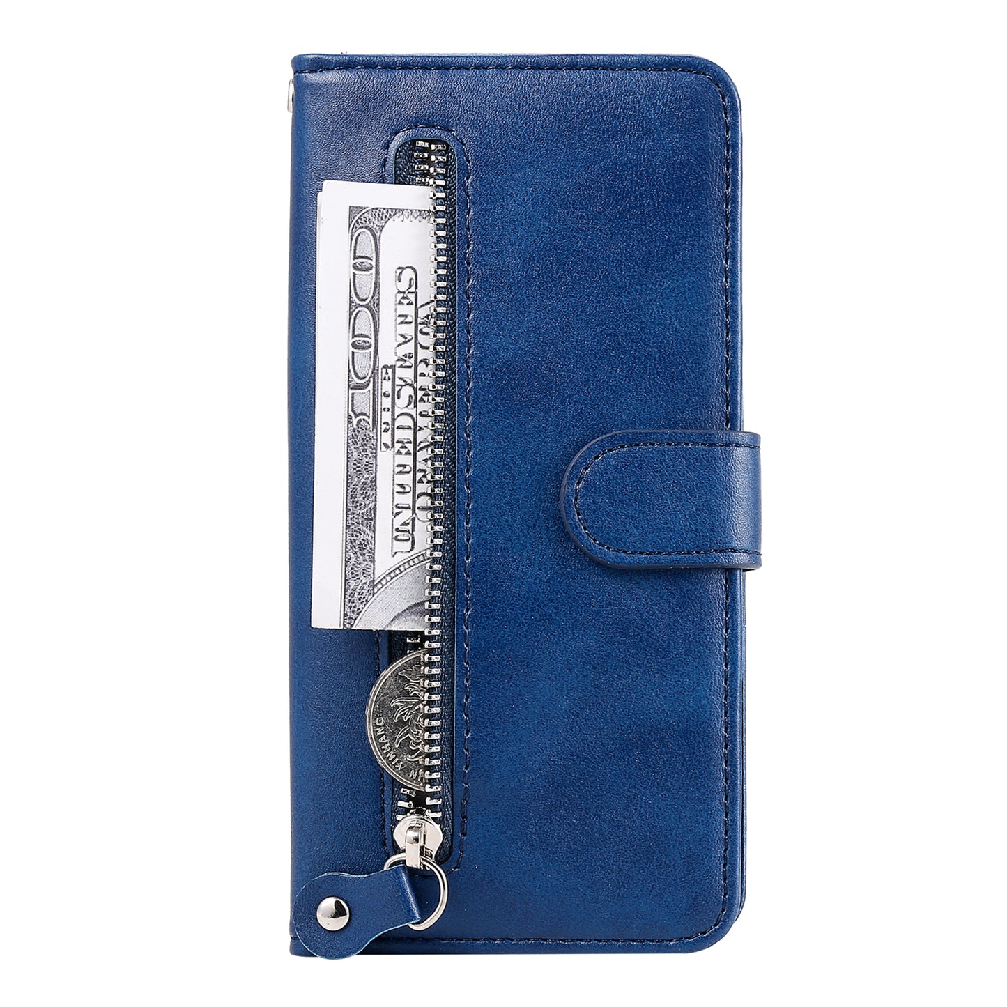 PU Leather Phone Case Zipper Pocket Design Wallet Stand Anti-Collision Phone Case for Oppo Reno6 4G