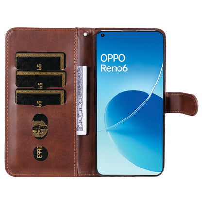 PU Leather Phone Case Zipper Pocket Design Wallet Stand Anti-Collision Phone Case for Oppo Reno6 4G