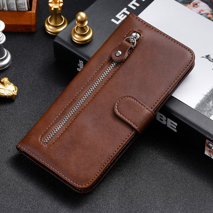 PU Leather Phone Case Zipper Pocket Design Wallet Stand Anti-Collision Phone Case for Oppo Reno6 4G