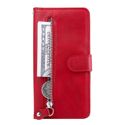 PU Leather Phone Case Zipper Pocket Design Wallet Stand Anti-Collision Phone Case for Oppo Reno6 4G