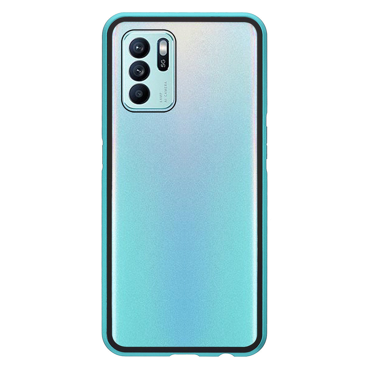 Full Coverage Magnetic Absorption Phone Cover Metal Frame + Double-sided Tempered Glass Hybrid Case for Oppo Reno6 Z