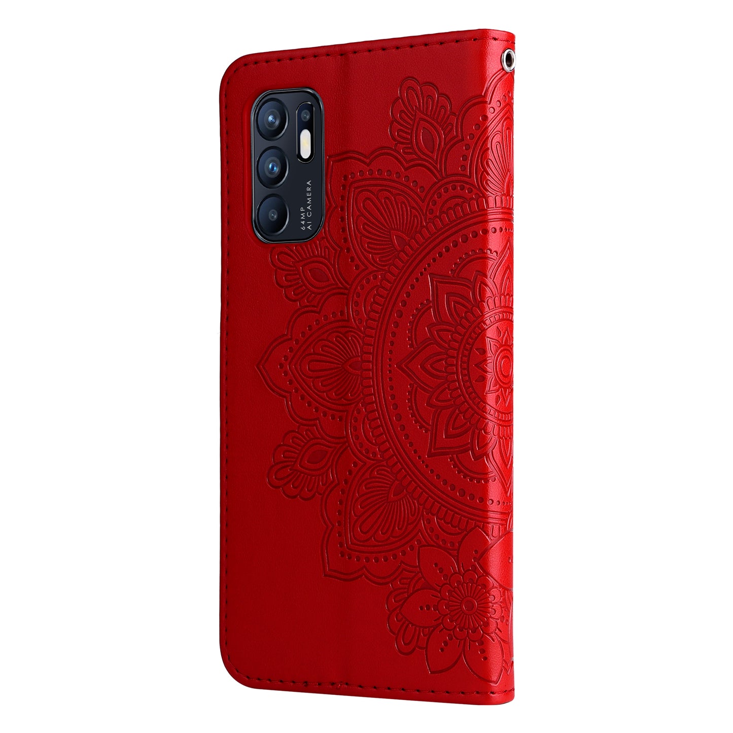 Imprinting Flower Pattern Phone Cover PU Leather + TPU Wallet Stand Protective Case with Hand Strap for Oppo Reno6 4G