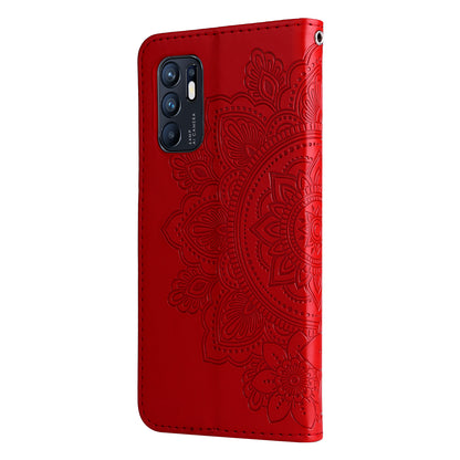 Imprinting Flower Pattern Phone Cover PU Leather + TPU Wallet Stand Protective Case with Hand Strap for Oppo Reno6 4G