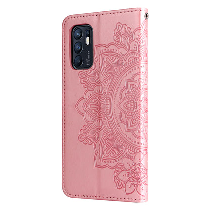 Imprinting Flower Pattern Phone Cover PU Leather + TPU Wallet Stand Protective Case with Hand Strap for Oppo Reno6 4G