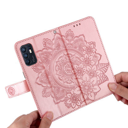 Imprinting Flower Pattern Phone Cover PU Leather + TPU Wallet Stand Protective Case with Hand Strap for Oppo Reno6 4G