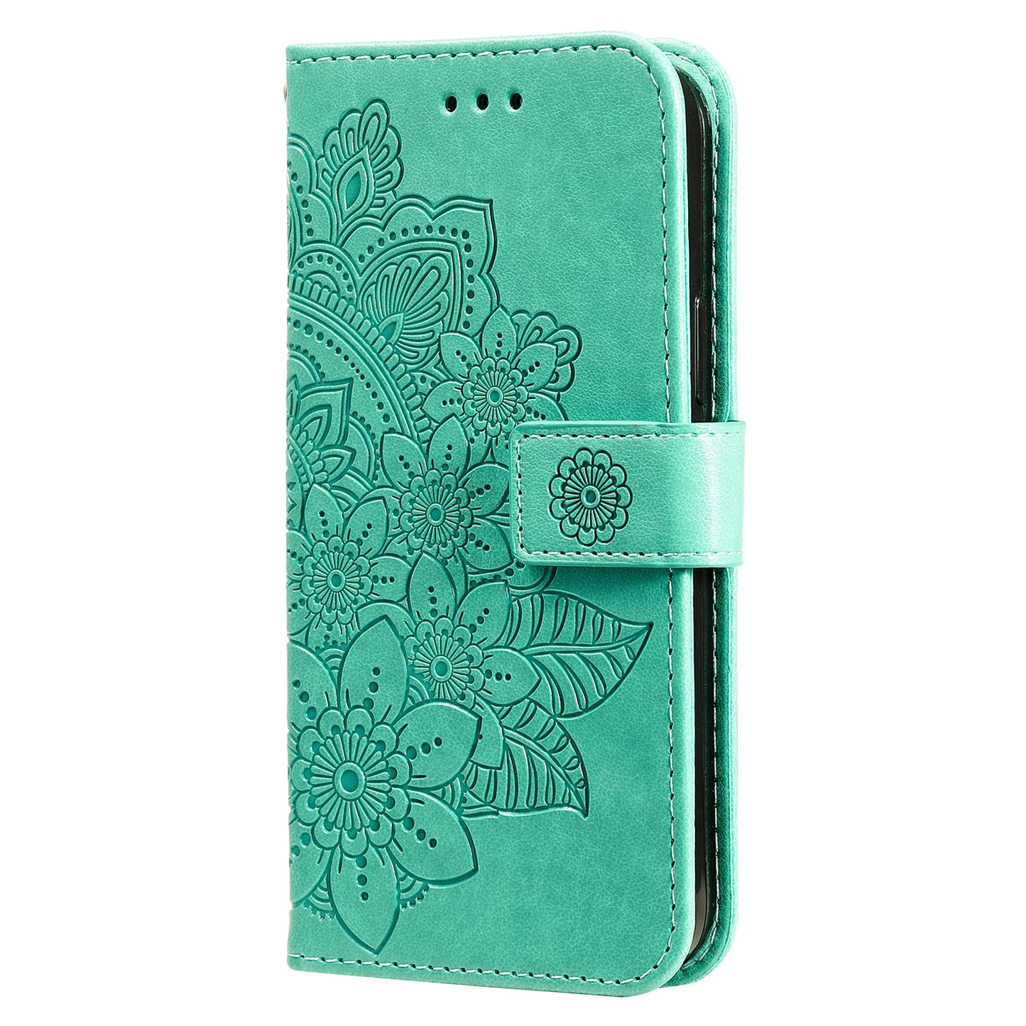 Imprinting Flower Pattern Phone Cover PU Leather + TPU Wallet Stand Protective Case with Hand Strap for Oppo Reno6 4G