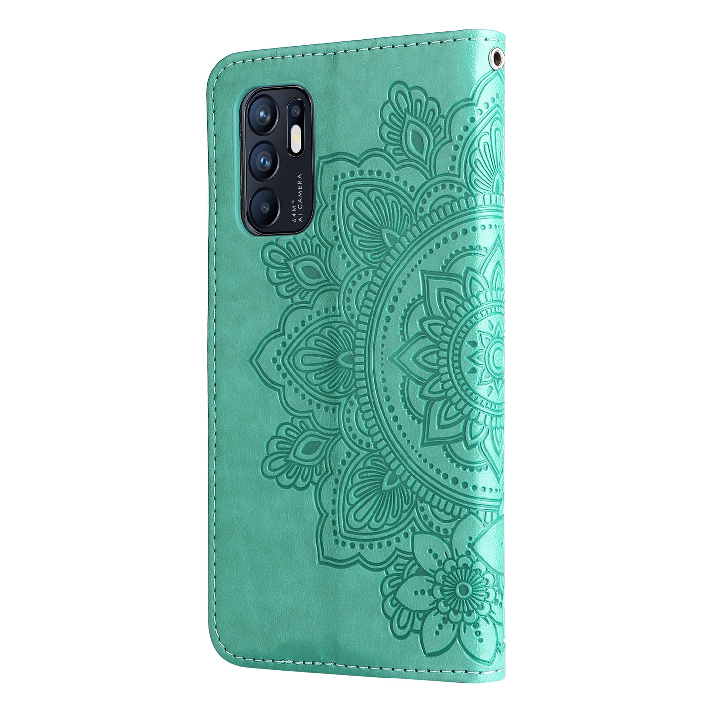 Imprinting Flower Pattern Phone Cover PU Leather + TPU Wallet Stand Protective Case with Hand Strap for Oppo Reno6 4G