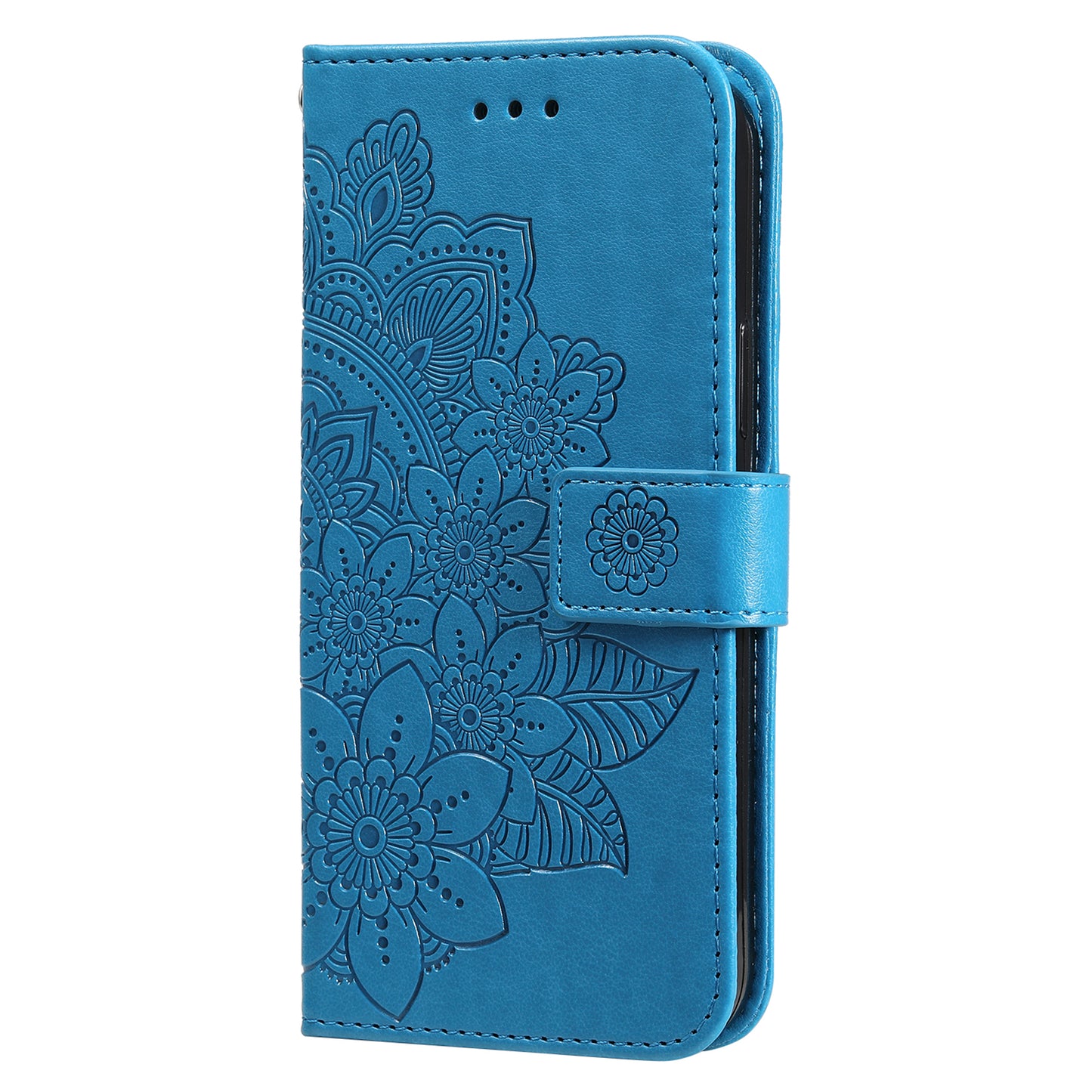 Imprinting Flower Pattern Phone Cover PU Leather + TPU Wallet Stand Protective Case with Hand Strap for Oppo Reno6 4G