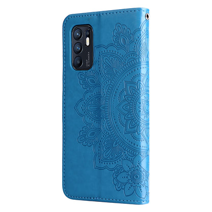 Imprinting Flower Pattern Phone Cover PU Leather + TPU Wallet Stand Protective Case with Hand Strap for Oppo Reno6 4G