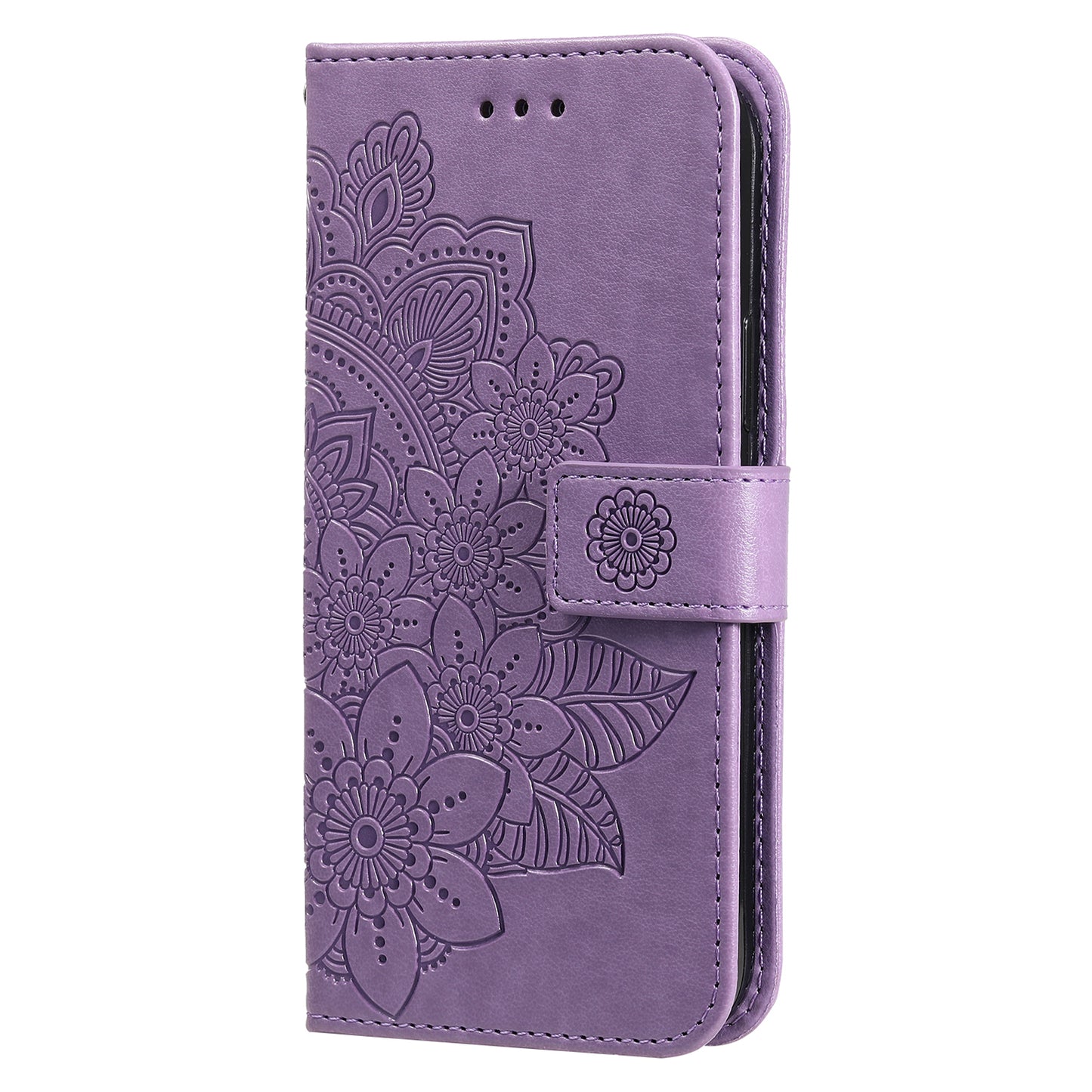 Imprinting Flower Pattern Phone Cover PU Leather + TPU Wallet Stand Protective Case with Hand Strap for Oppo Reno6 4G