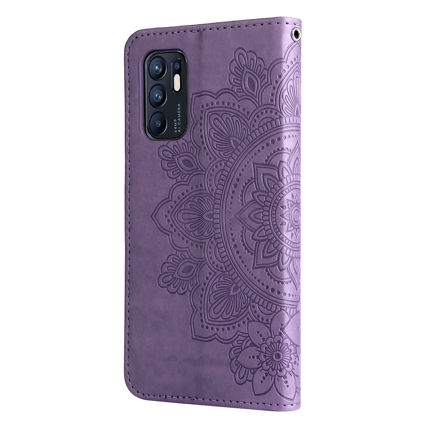 Imprinting Flower Pattern Phone Cover PU Leather + TPU Wallet Stand Protective Case with Hand Strap for Oppo Reno6 4G