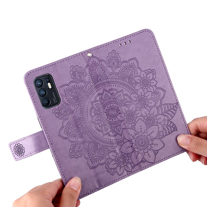 Imprinting Flower Pattern Phone Cover PU Leather + TPU Wallet Stand Protective Case with Hand Strap for Oppo Reno6 4G