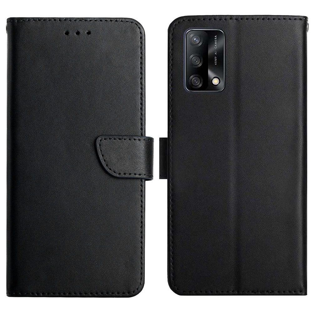 Wallet Phone Flip Shell For Oppo A74 4G/Oppo F19 Shockproof Nappa Texture Solid Color Stand Genuine Leather Mobile Phone Cover