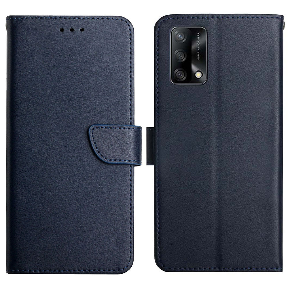 Wallet Phone Flip Shell For Oppo A74 4G/Oppo F19 Shockproof Nappa Texture Solid Color Stand Genuine Leather Mobile Phone Cover