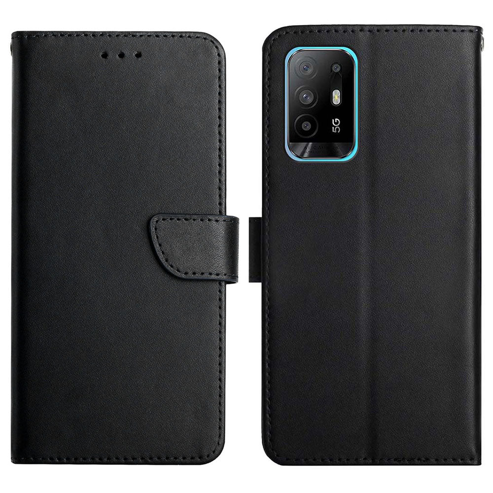 All-round Protection Nappa Texture Solid Color Horizontal Stand Wallet Case Genuine Leather +TPU Phone Covering for Oppo A95 5G/A94 5G/Reno5 Z