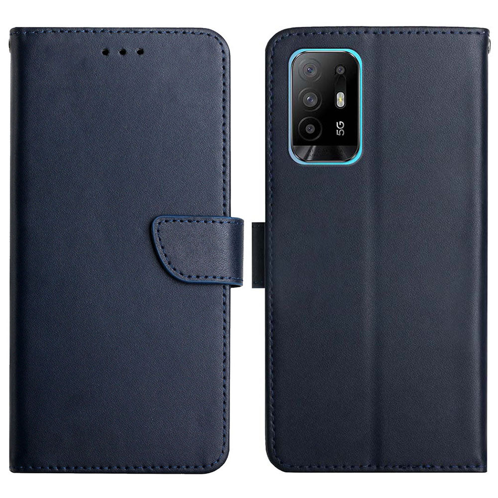 All-round Protection Nappa Texture Solid Color Horizontal Stand Wallet Case Genuine Leather +TPU Phone Covering for Oppo A95 5G/A94 5G/Reno5 Z