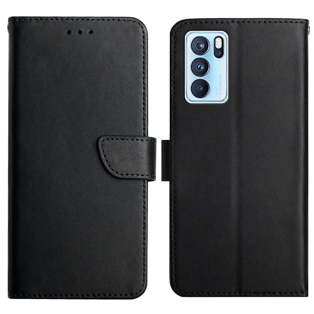 Fall Buffer Nappa Texture Genuine Leather Outer Cover + Soft TPU Inner Shell Solid Color Stand Wallet Case for Oppo Reno6 Pro 5G