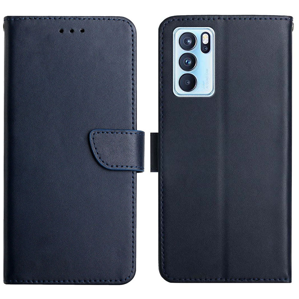 Fall Buffer Nappa Texture Genuine Leather Outer Cover + Soft TPU Inner Shell Solid Color Stand Wallet Case for Oppo Reno6 Pro 5G