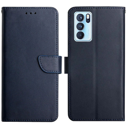 Fall Buffer Nappa Texture Genuine Leather Outer Cover + Soft TPU Inner Shell Solid Color Stand Wallet Case for Oppo Reno6 Pro 5G