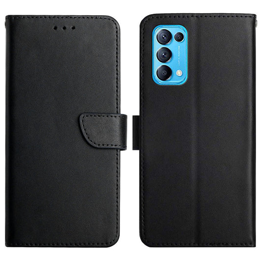 Solid Color Genuine Leather Nappa Texture Case Magnetic Closure Shockproof Wallet Folio Flip Protective Phone Cover with Stand for Oppo Reno5 4G/5G/Reno5 K/Find X3 Lite