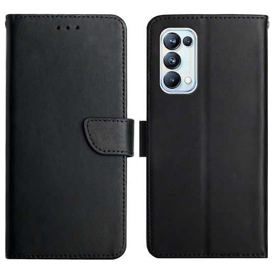 For Oppo Reno5 Pro 5G Genuine Leather Nappa Texture Case Solid Color Wallet Phone Cover with Stand