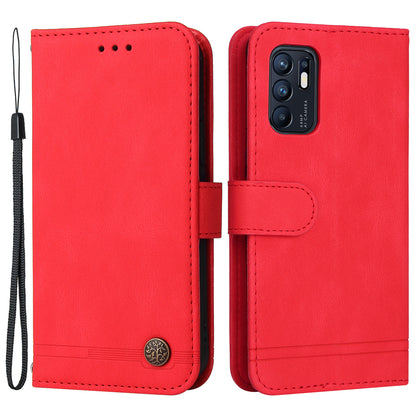 Supporting Stand Retro Tree Pattern Metal Button Decor Wallet PU Leather Phone Case Cover for Oppo Reno6 4G