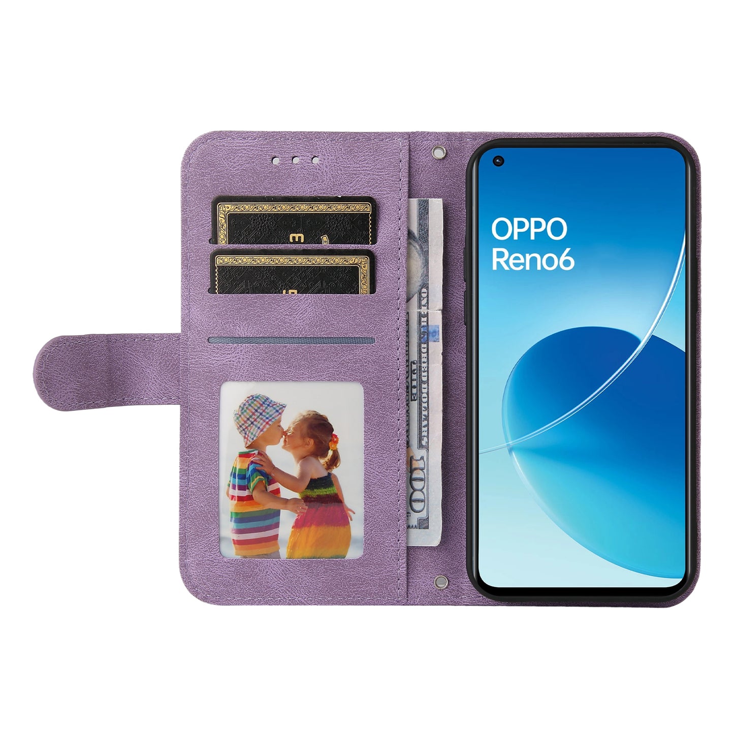 Supporting Stand Retro Tree Pattern Metal Button Decor Wallet PU Leather Phone Case Cover for Oppo Reno6 4G