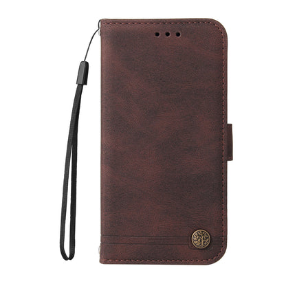 Supporting Stand Retro Tree Pattern Metal Button Decor Wallet PU Leather Phone Case Cover for Oppo Reno6 4G