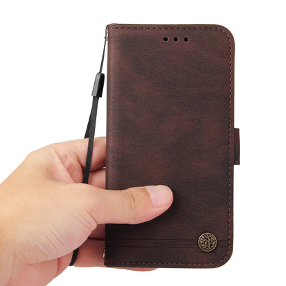 Supporting Stand Retro Tree Pattern Metal Button Decor Wallet PU Leather Phone Case Cover for Oppo Reno6 4G