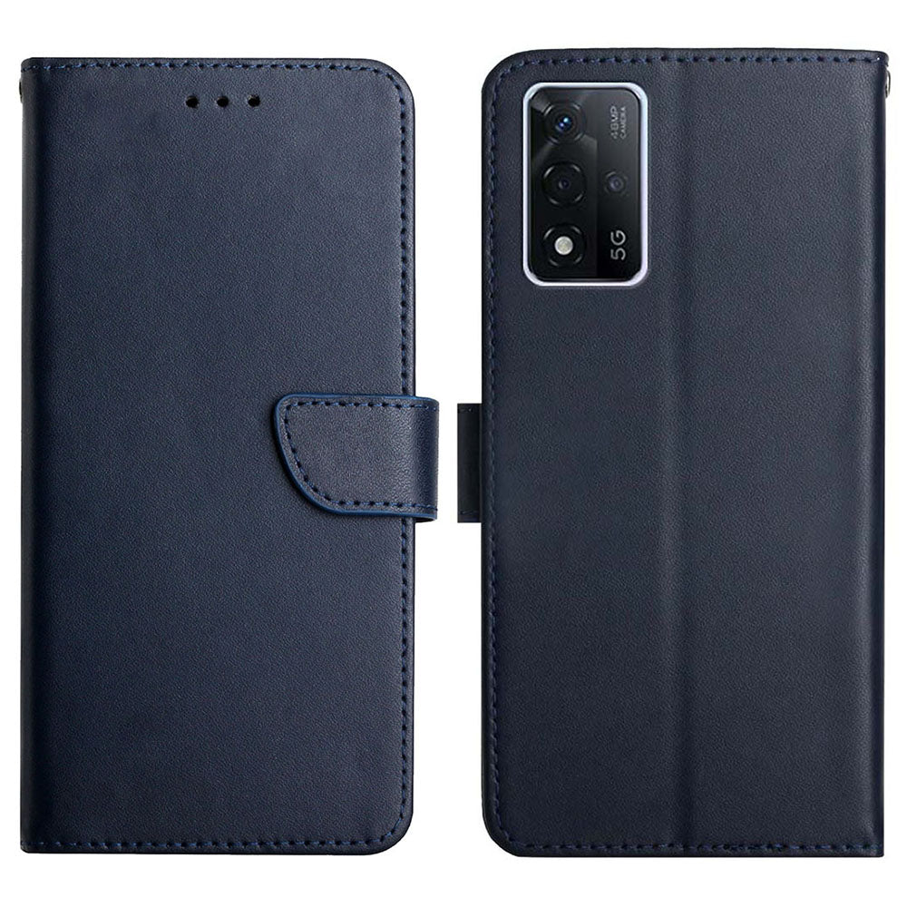 Splash-proof Protection Solid Color Nappa Texture Genuine Leather Outer Cover + Soft TPU Inner Shell with Stand Wallet for Oppo A93s 5G