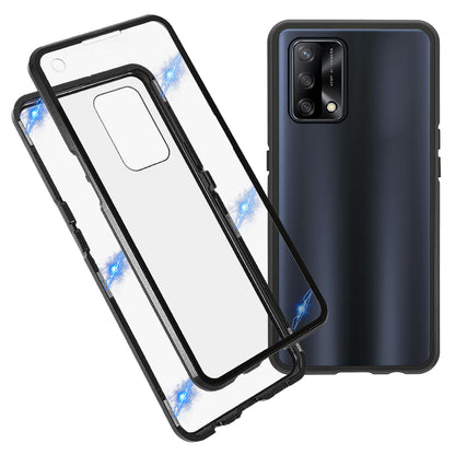 Metal Frame + Double-sided Tempered Glass Hybrid Cover Magnetic Absorption Full Coverage Phone Case for Oppo A74 4G/F19