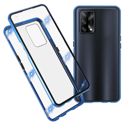 Metal Frame + Double-sided Tempered Glass Hybrid Cover Magnetic Absorption Full Coverage Phone Case for Oppo A74 4G/F19