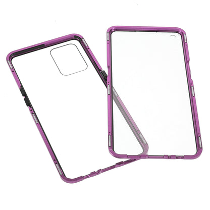 Metal Frame + Double-sided Tempered Glass Hybrid Cover Magnetic Absorption Full Coverage Phone Case for Oppo A74 4G/F19