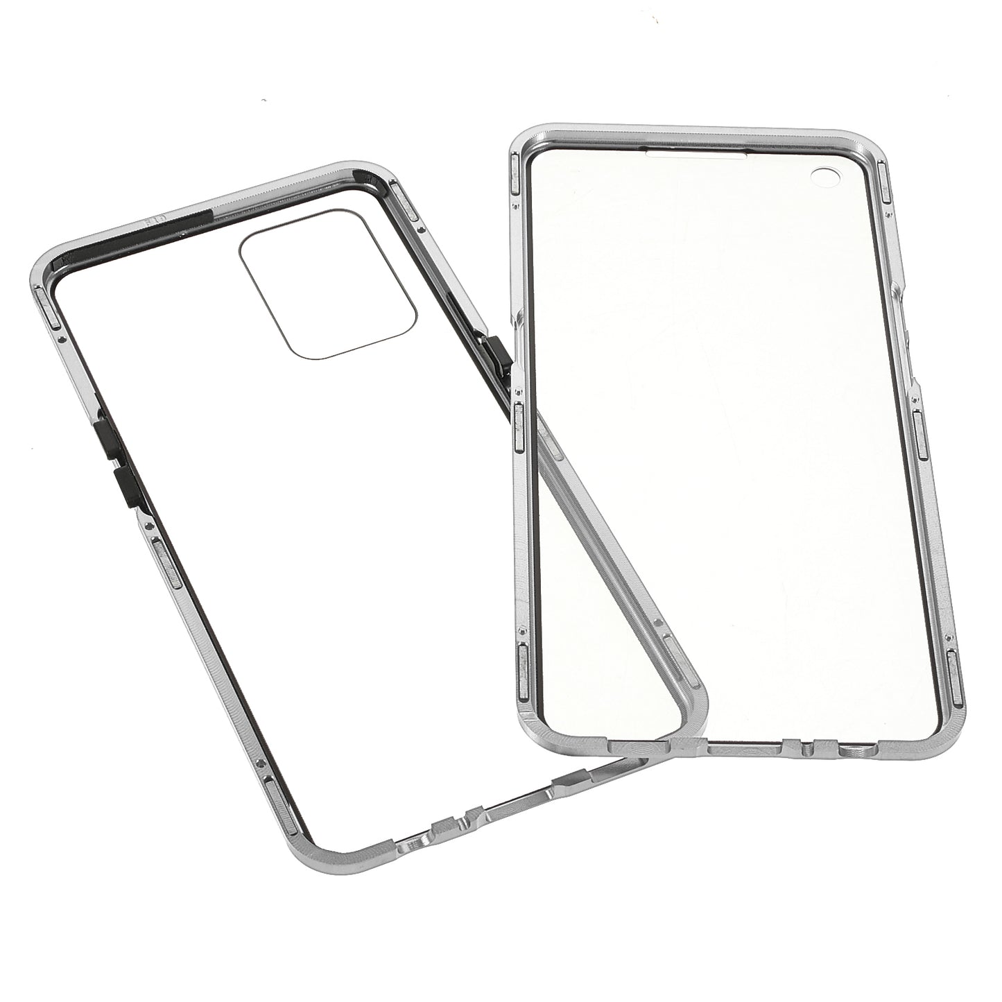 Metal Frame + Double-sided Tempered Glass Hybrid Cover Magnetic Absorption Full Coverage Phone Case for Oppo A74 4G/F19