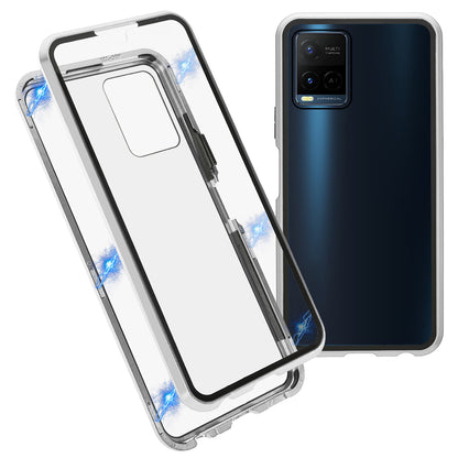 Double-sided Tempered Glass + Metal Frame Hybrid Phone Case Full Protection Cover with Magnetic Closure for vivo Y21