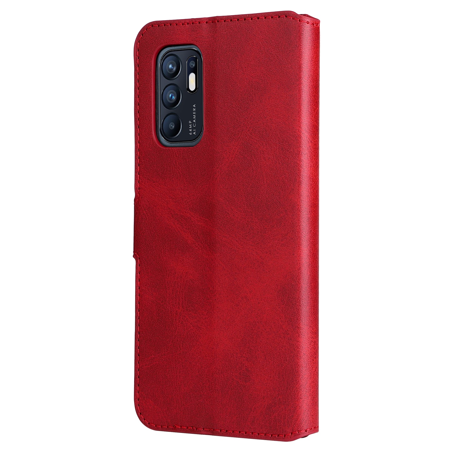 Fully Wrapped Wallet Stand PU Leather + TPU Magnetic Clasp Phone Cover Case for Oppo Reno6 4G