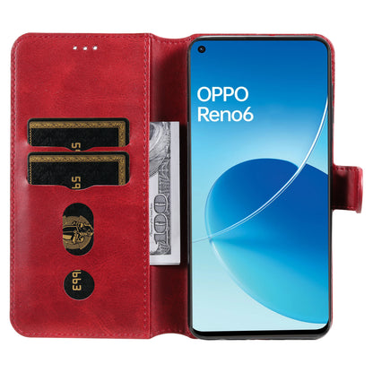 Fully Wrapped Wallet Stand PU Leather + TPU Magnetic Clasp Phone Cover Case for Oppo Reno6 4G