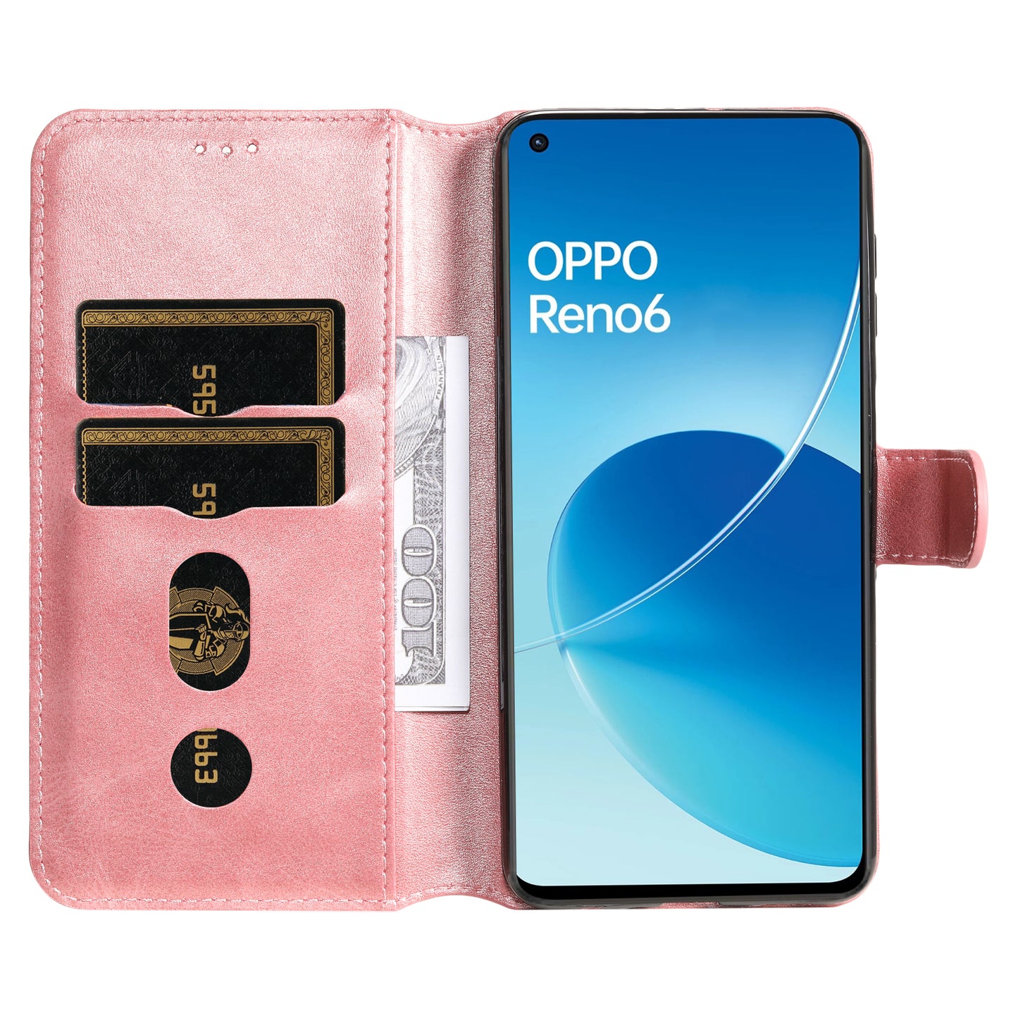 Fully Wrapped Wallet Stand PU Leather + TPU Magnetic Clasp Phone Cover Case for Oppo Reno6 4G