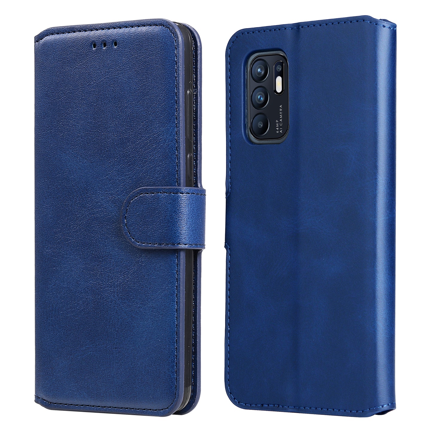 Fully Wrapped Wallet Stand PU Leather + TPU Magnetic Clasp Phone Cover Case for Oppo Reno6 4G