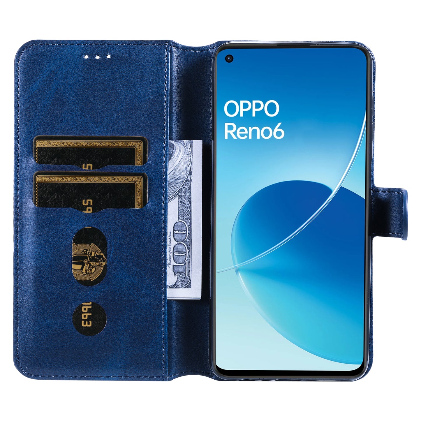 Fully Wrapped Wallet Stand PU Leather + TPU Magnetic Clasp Phone Cover Case for Oppo Reno6 4G