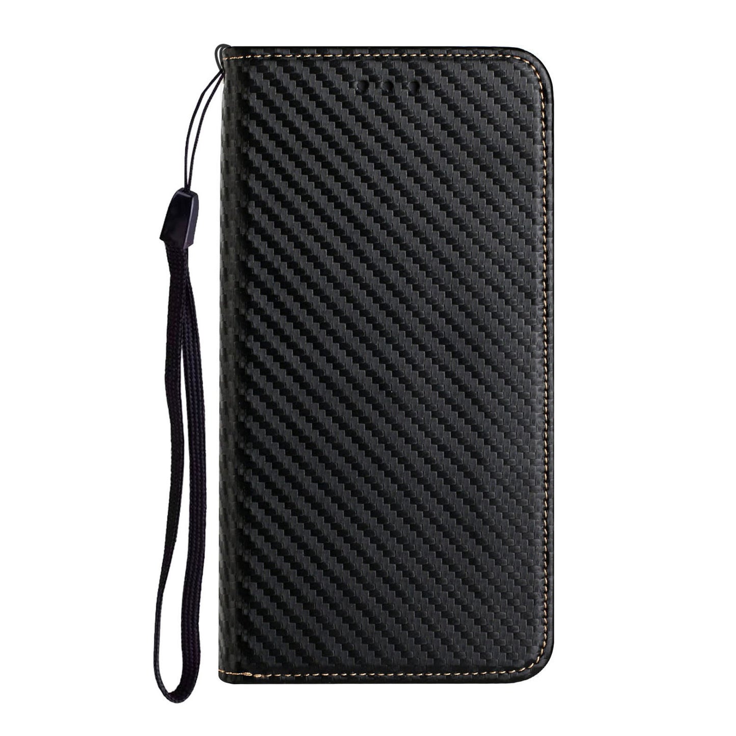 Anti-fall Carbon Fiber Texture Stand Wallet Design Auto-absorbed Leather Case Cover with Hand Strap for Oppo A16 / A16s / A54s