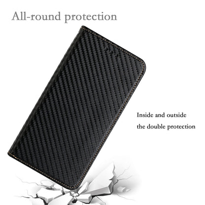 Anti-fall Carbon Fiber Texture Stand Wallet Design Auto-absorbed Leather Case Cover with Hand Strap for Oppo A16 / A16s / A54s