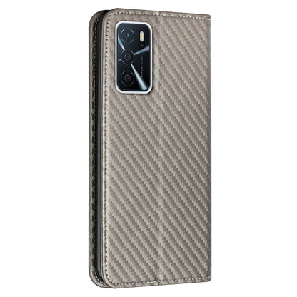 Anti-fall Carbon Fiber Texture Stand Wallet Design Auto-absorbed Leather Case Cover with Hand Strap for Oppo A16 / A16s / A54s